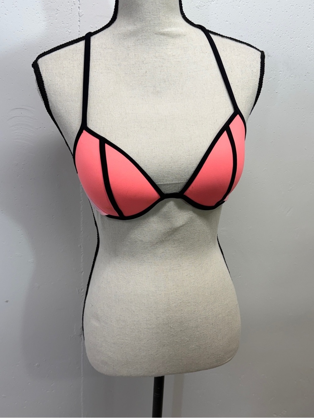 Victoria's Secret Coral Pink Padded Triangle Bra with Black Trim - Picture 6 of 12